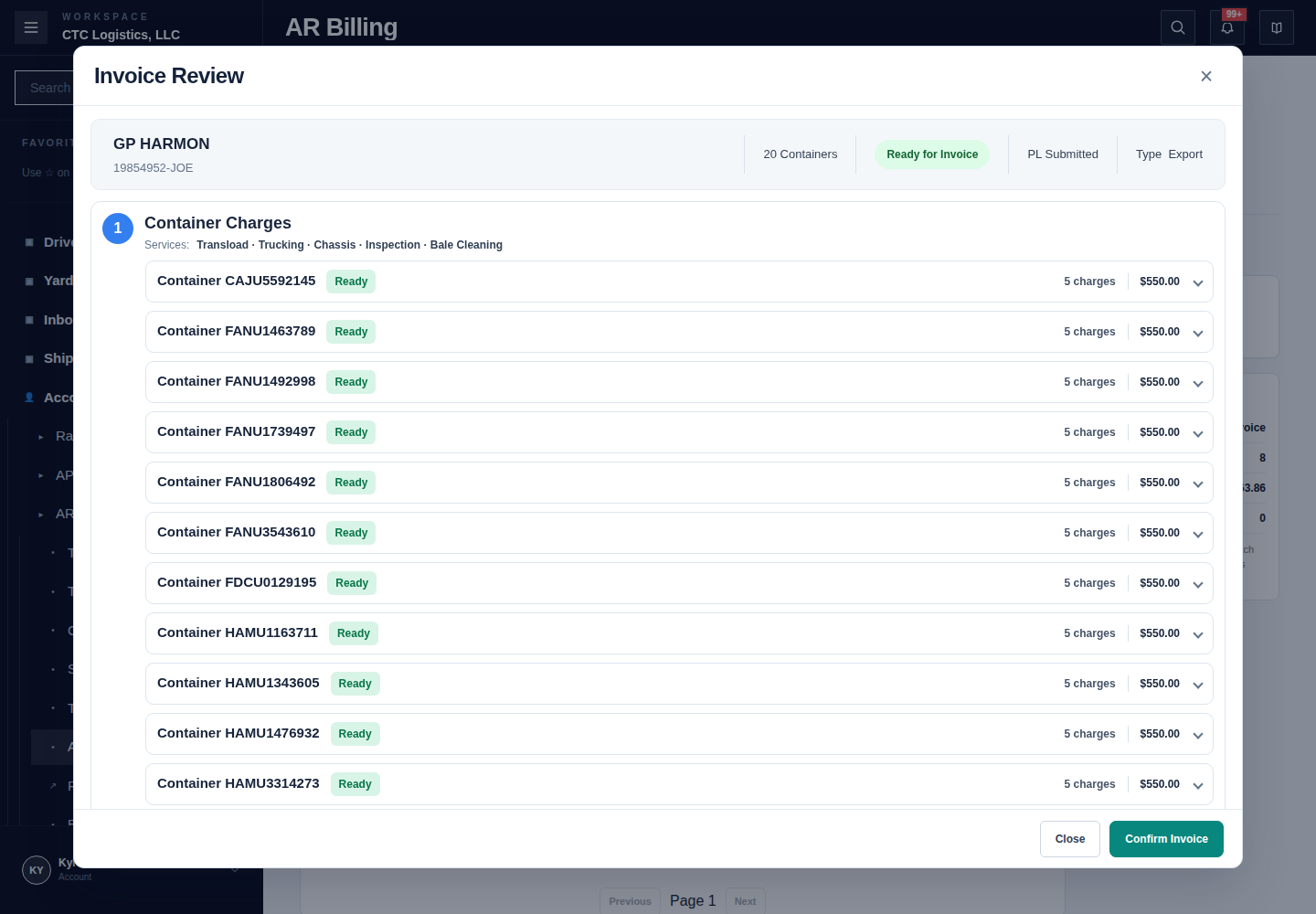 Invoice Review · Container Charges and Confirm Invoice