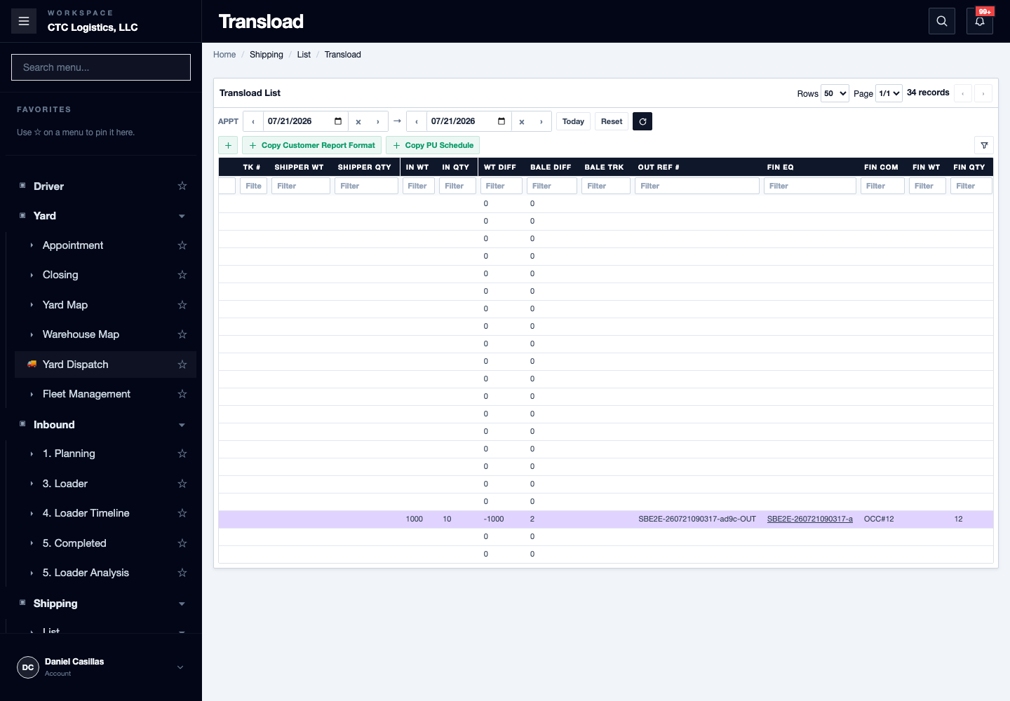Transload list bale trk blank