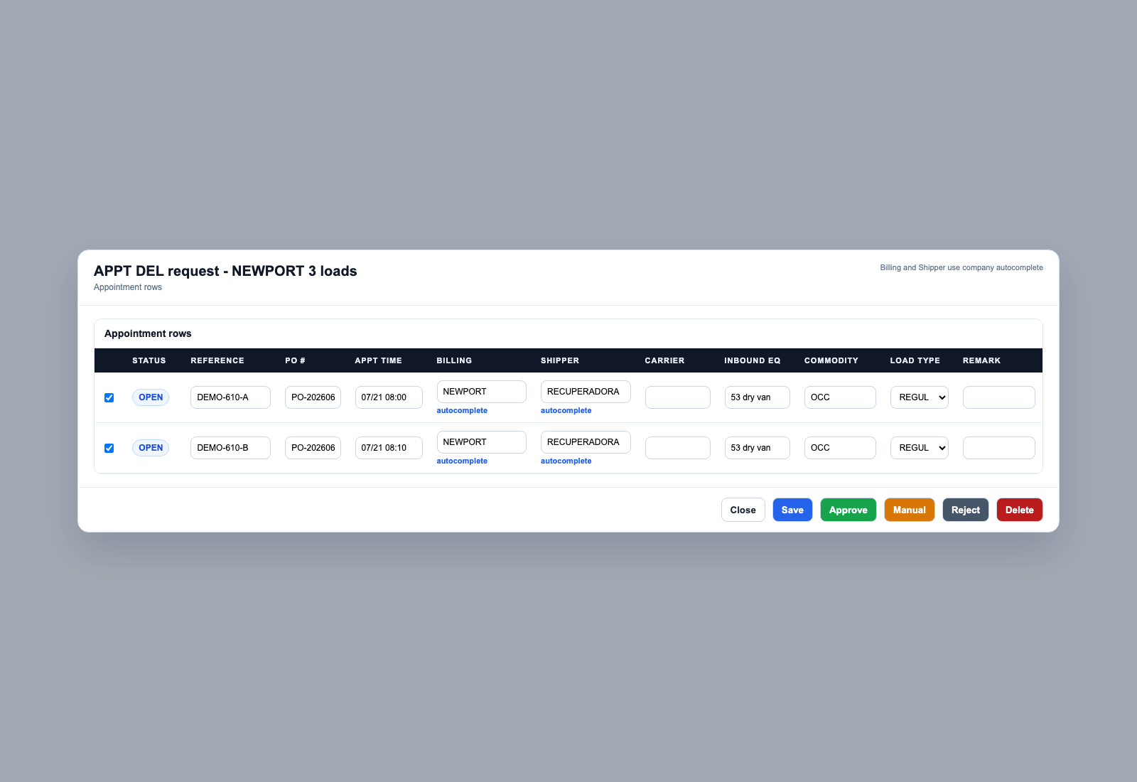 Approval review selected modal