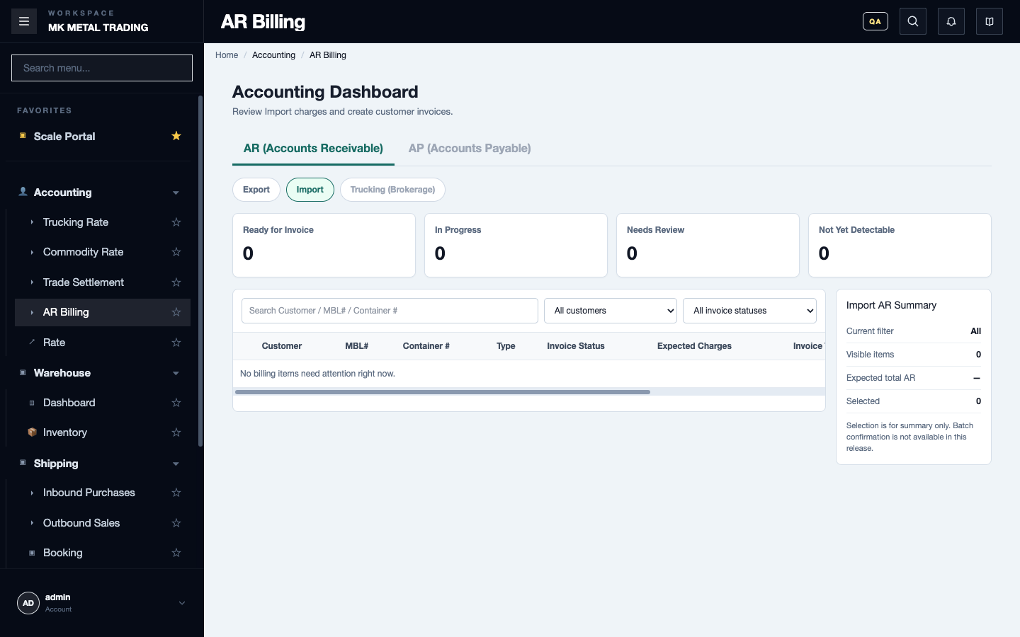 The AR Billing review queue, where delivery status is shown on each row