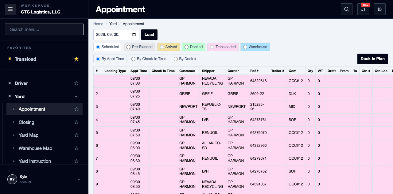 Yard > Appointment, where a confirmed request lands
