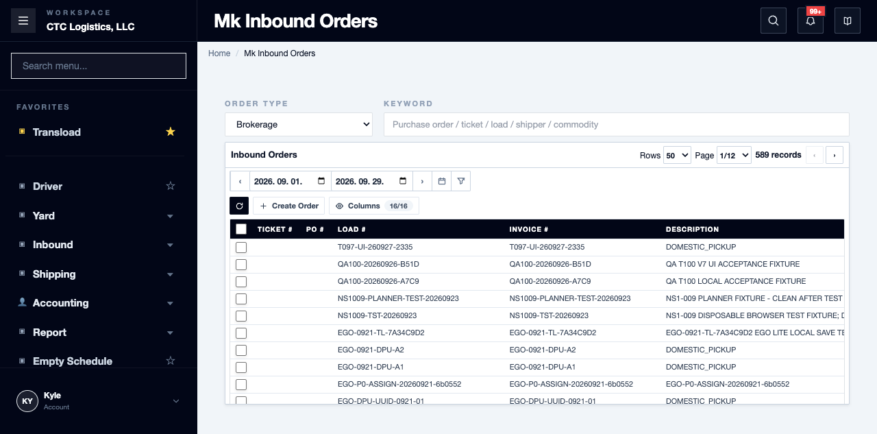 Inbound Purchases list
