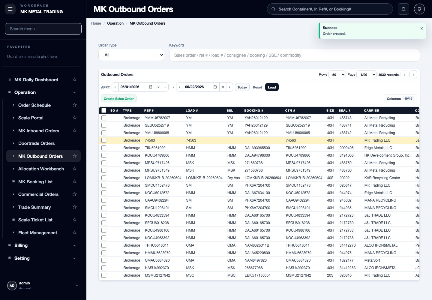 Outbound create result
