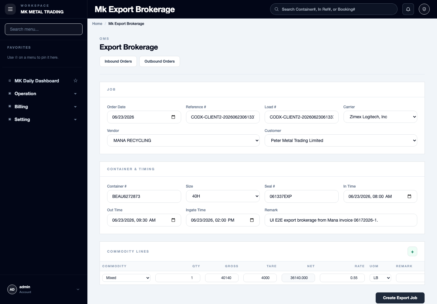 Export brokerage filled