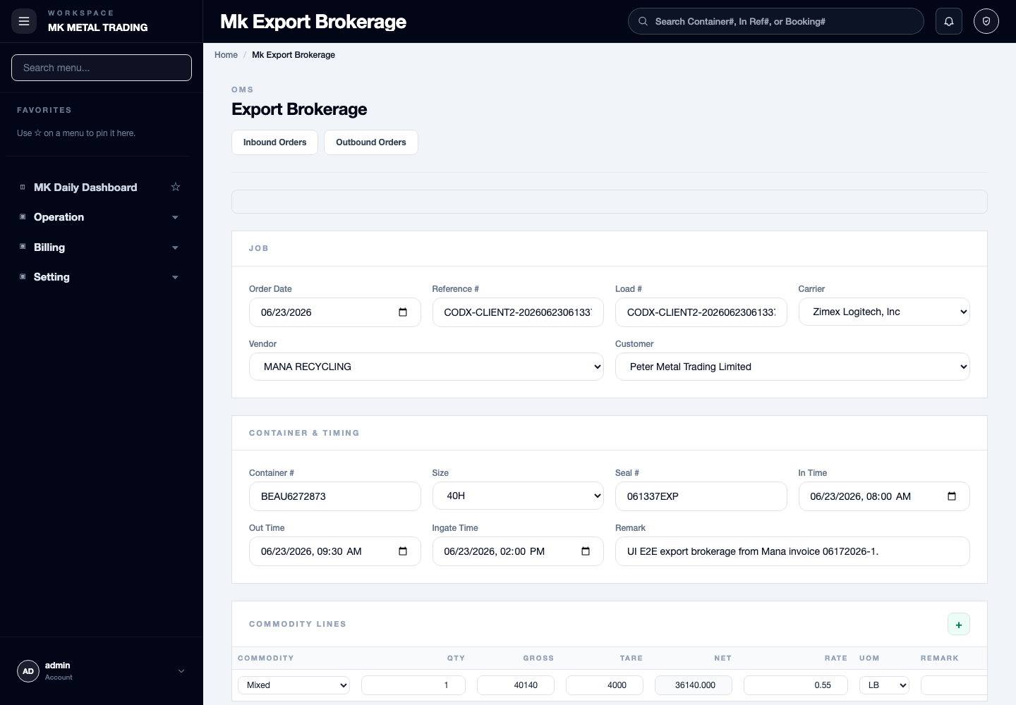 Export brokerage result