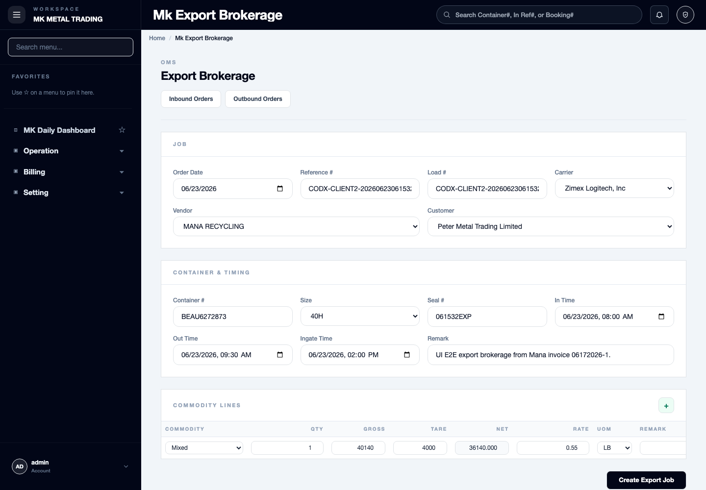 Export brokerage filled after fix
