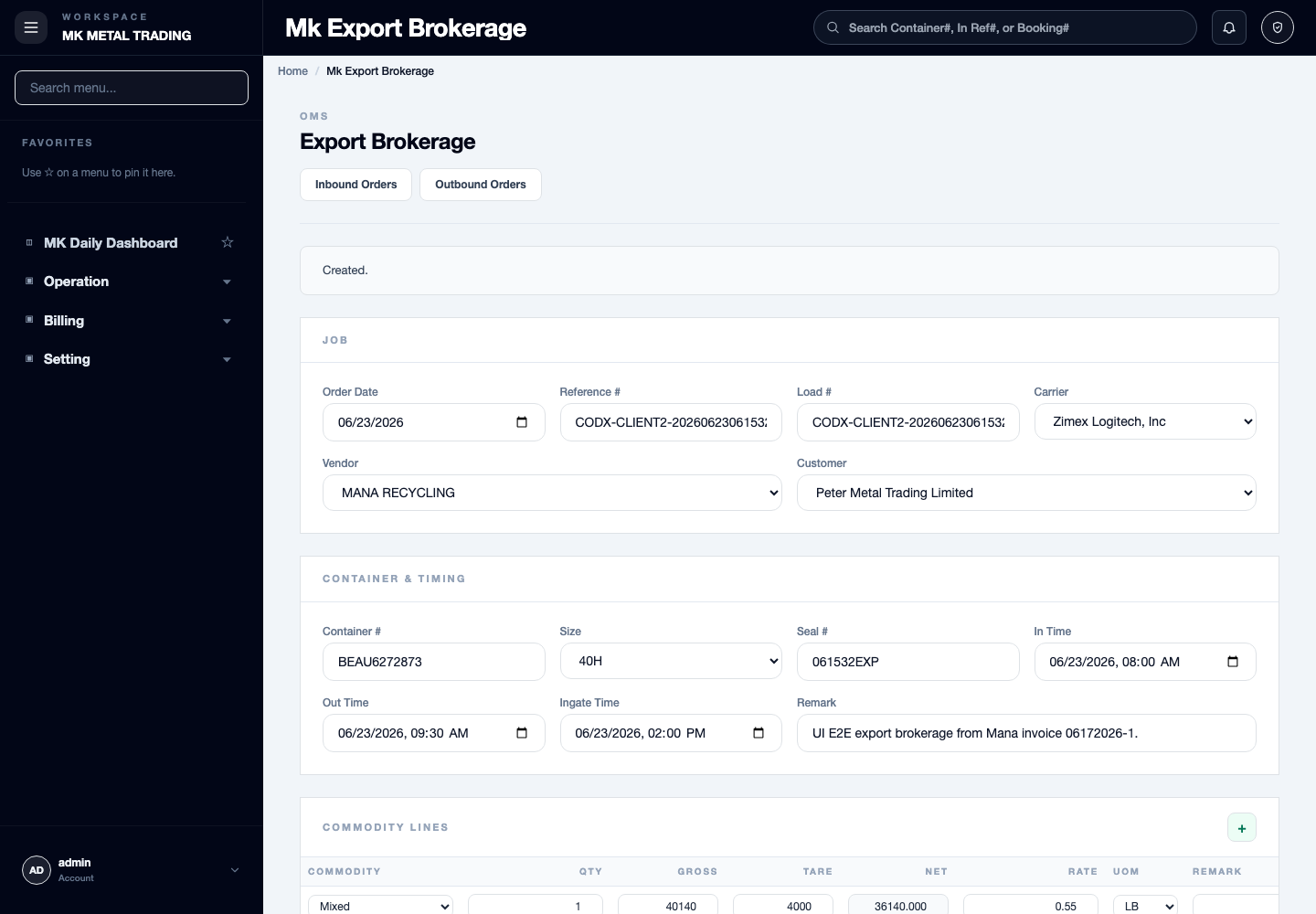 Export brokerage result after fix